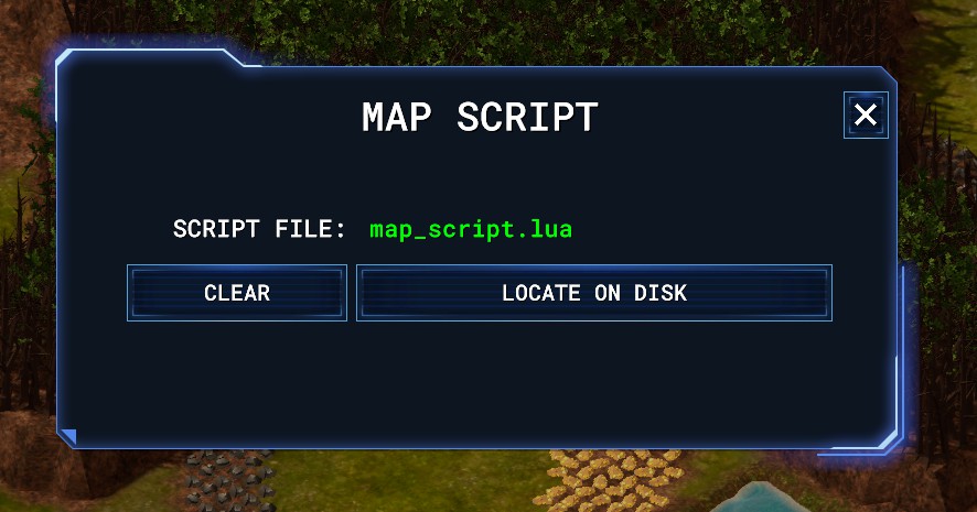 The Map Script panel showing a linked script file, map_script.lua